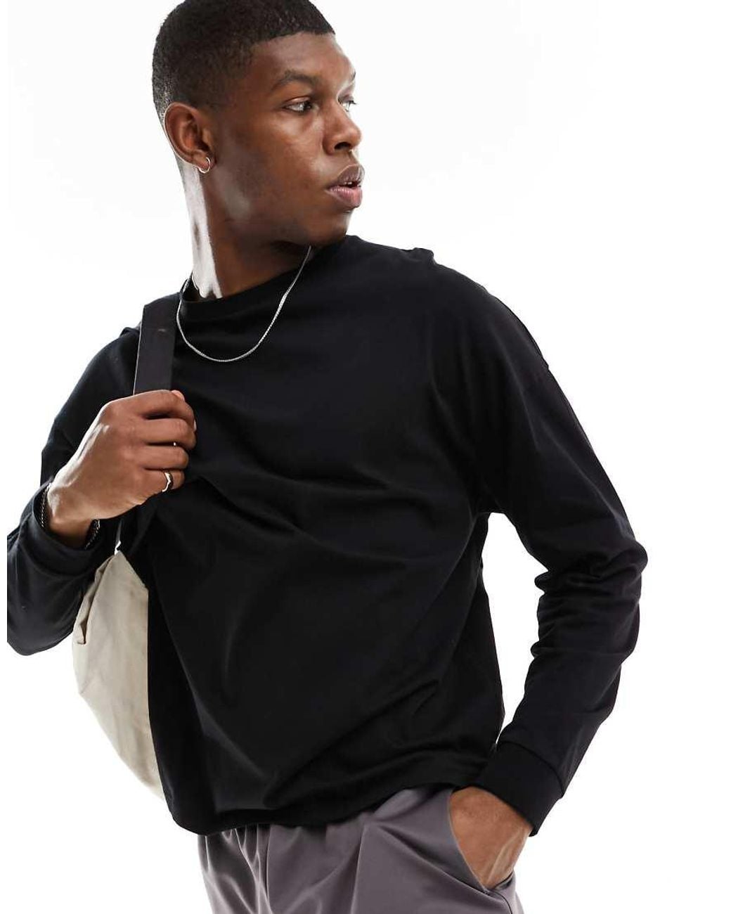 4505 Black Icon Oversized Cotton Training Long Sleeve T-Shirt With Quick Dry for men
