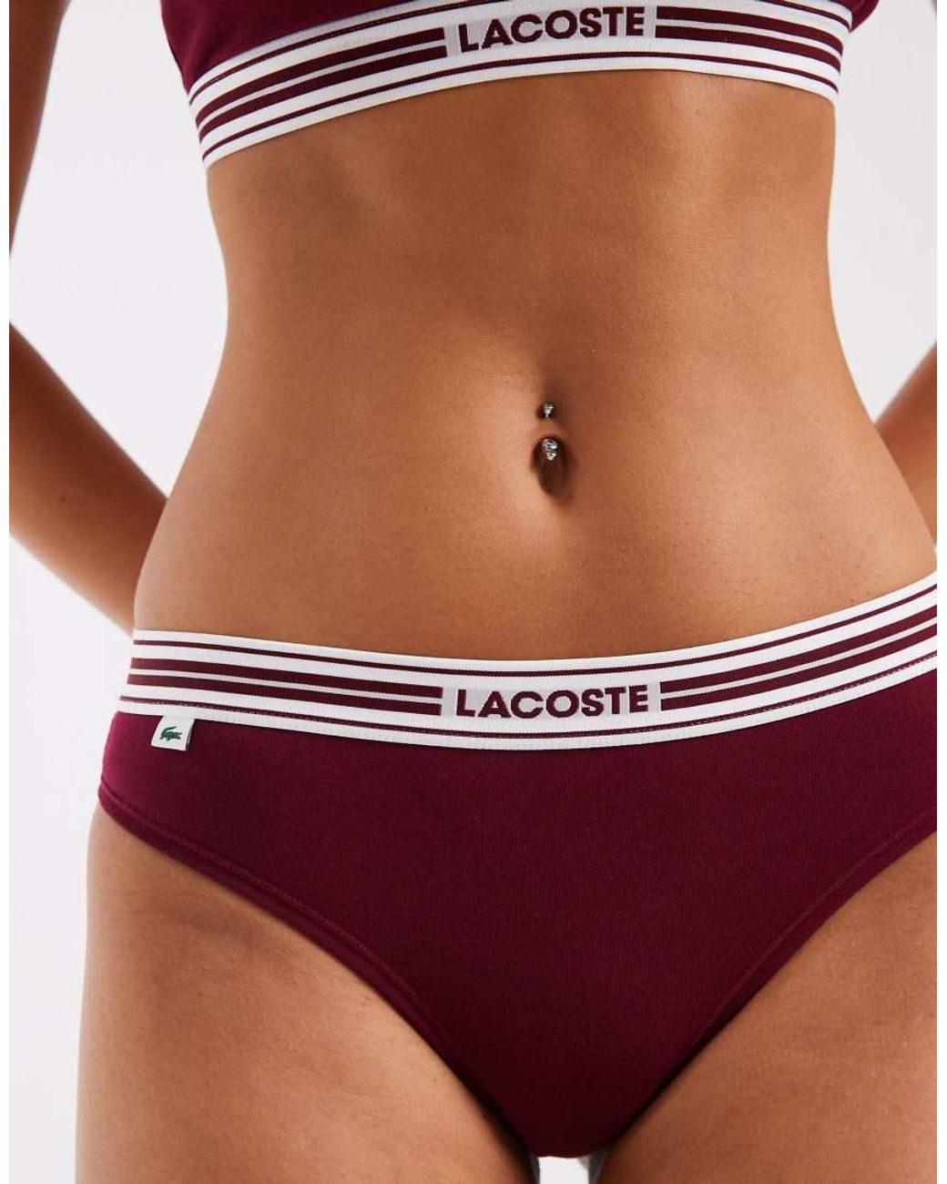 Lacoste Red Stretch Cotton Logo Band Thong