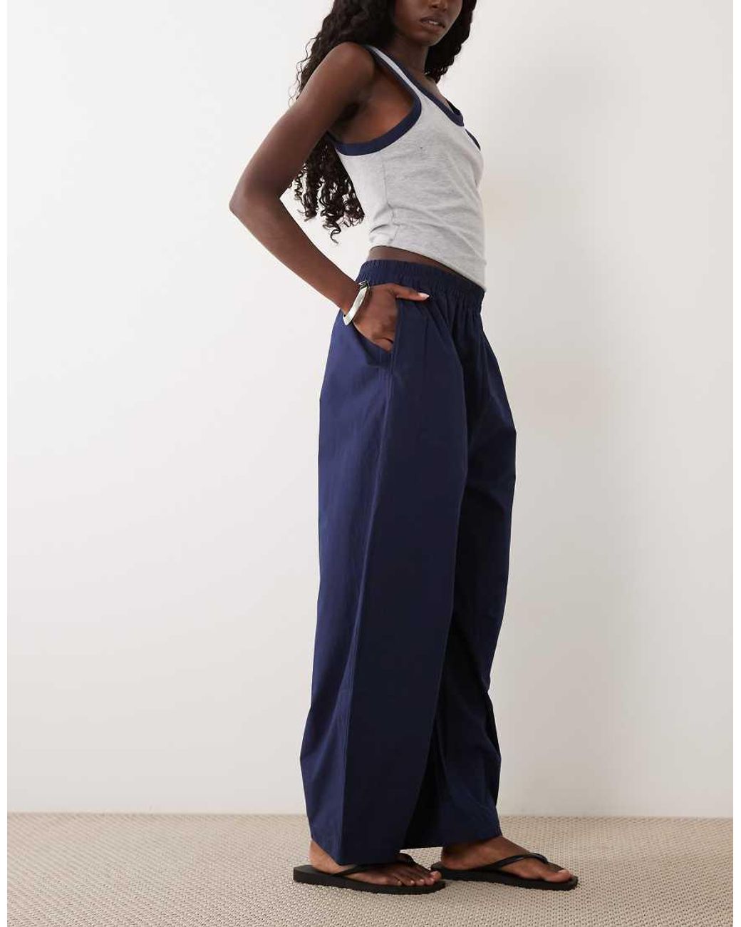 ARKET Blue Drawstring Cotton Poplin Trousers