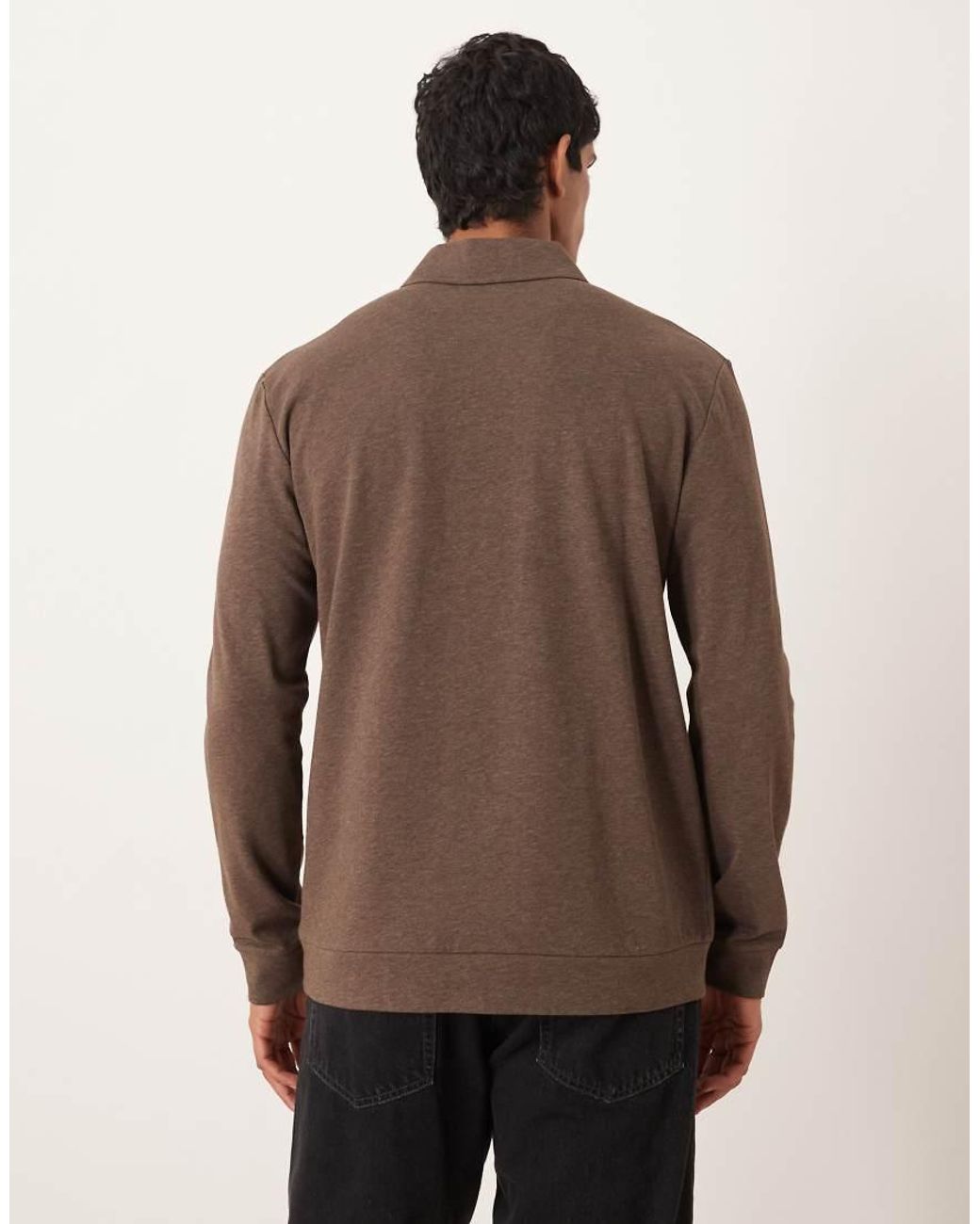 ARKET Brown Rich Cotton Polo Collar Half Button Jersey Top for men