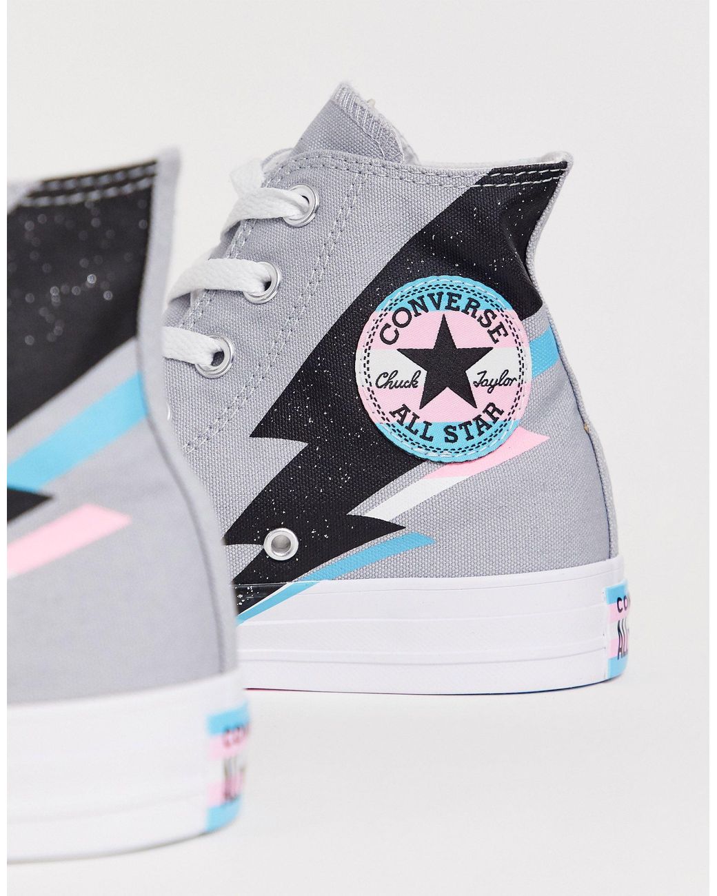 Converse Pride Chuck Taylor Hi All Star Blue And Pink Lightening Bolt  Trainers in Gray | Lyst