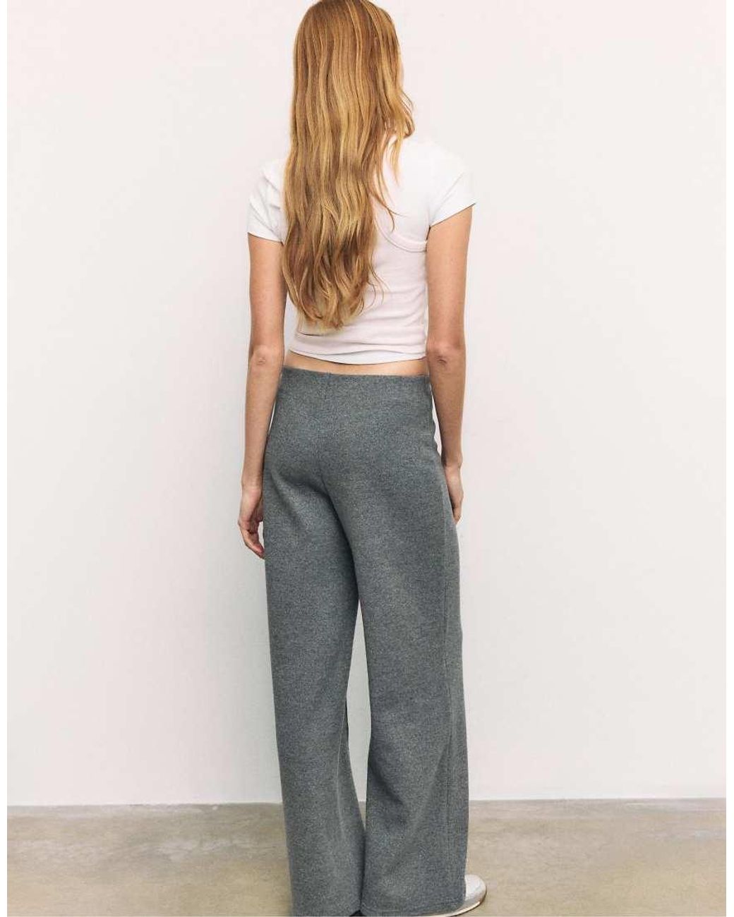 Stradivarius Gray Knit Trousers With Seam Detail