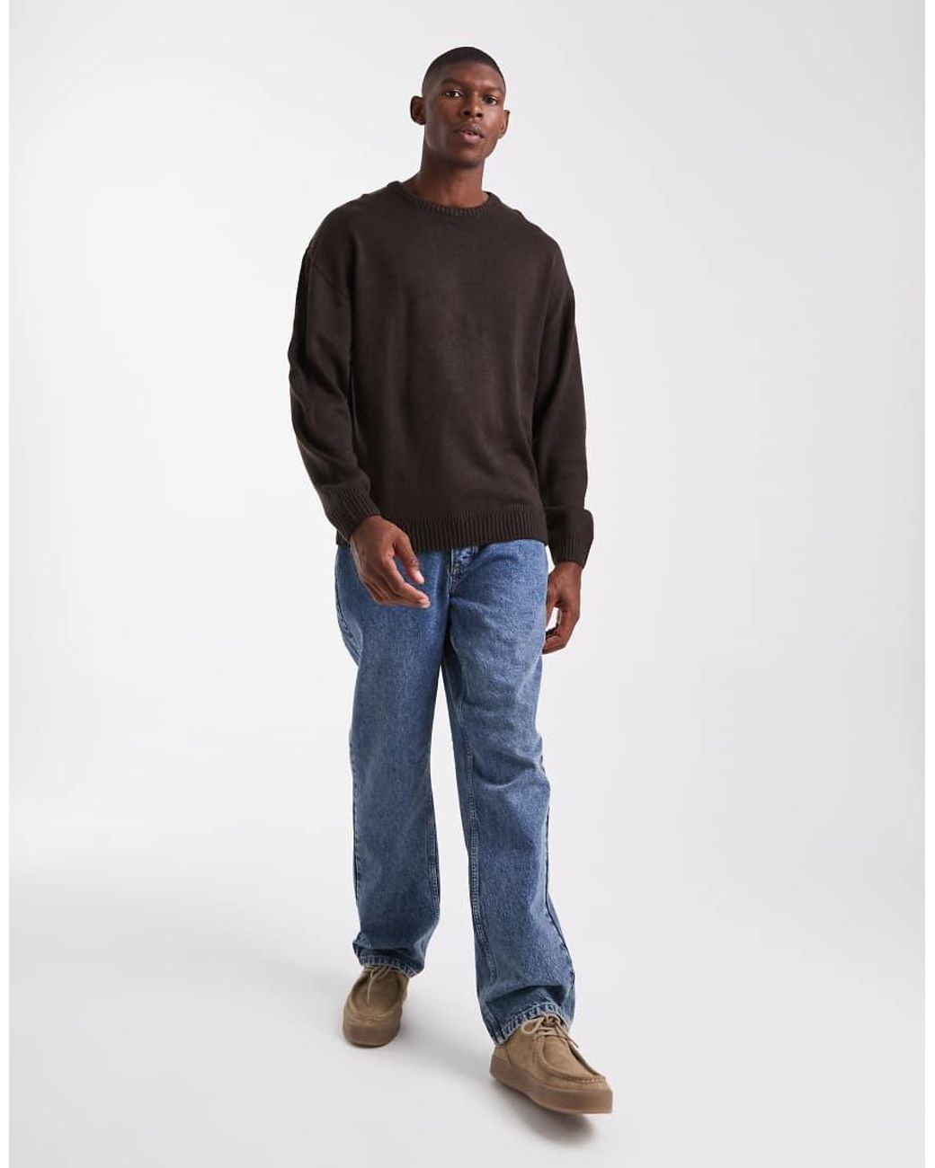 JJ Rebel Black Relaxed Fit Knit Crew Sweater for men