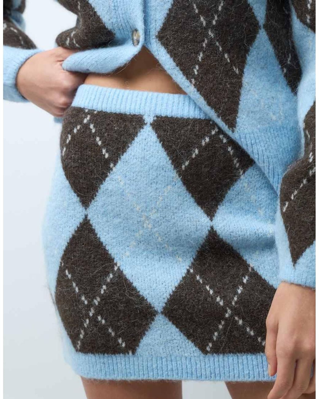 Gina Tricot Blue Co-ord Knitted Argyle Mini Skirt