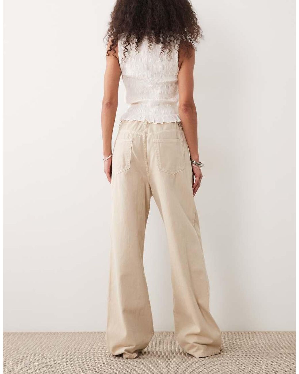 ASOS Natural Pull On Wide Leg Jeans