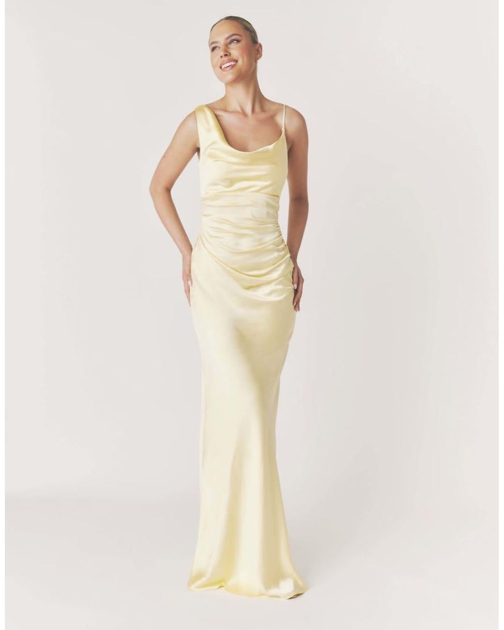 Six Stories Natural Cowl Asymmetrical Satin Bridesmaid Dress