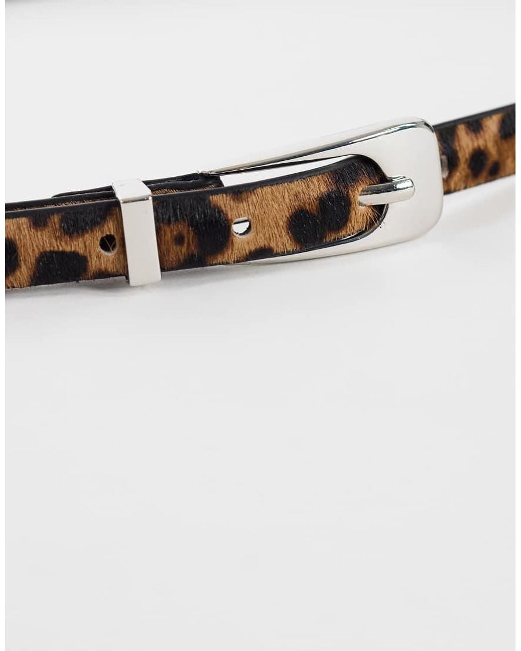 TOPSHOP White Skinny Hair On Real Leather Belt