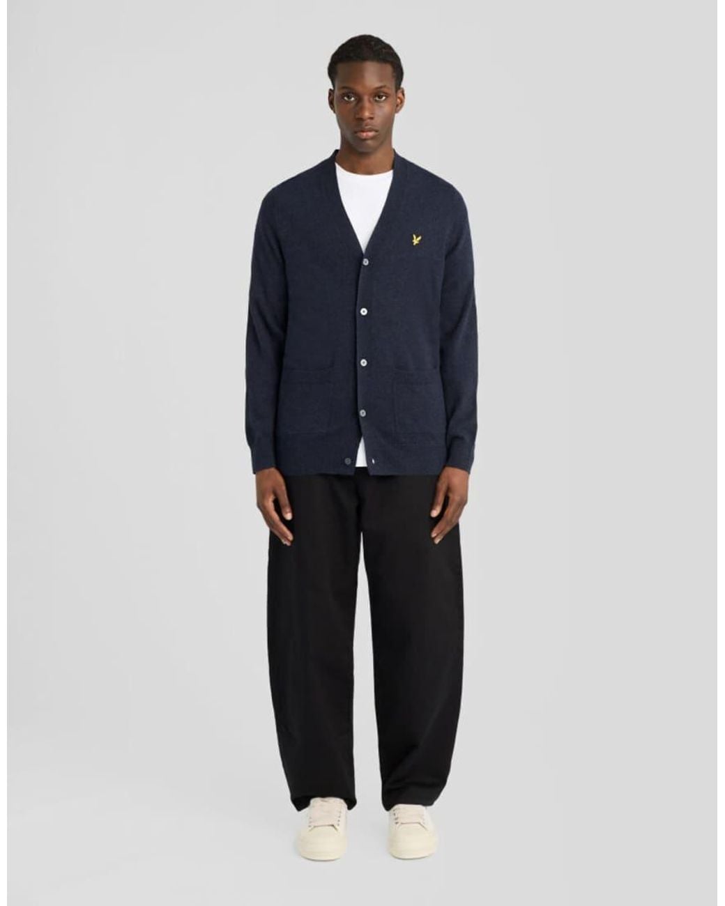 Lyle & Scott Blue Mid Knits Lambswool Blend V Neck Cardigan for men