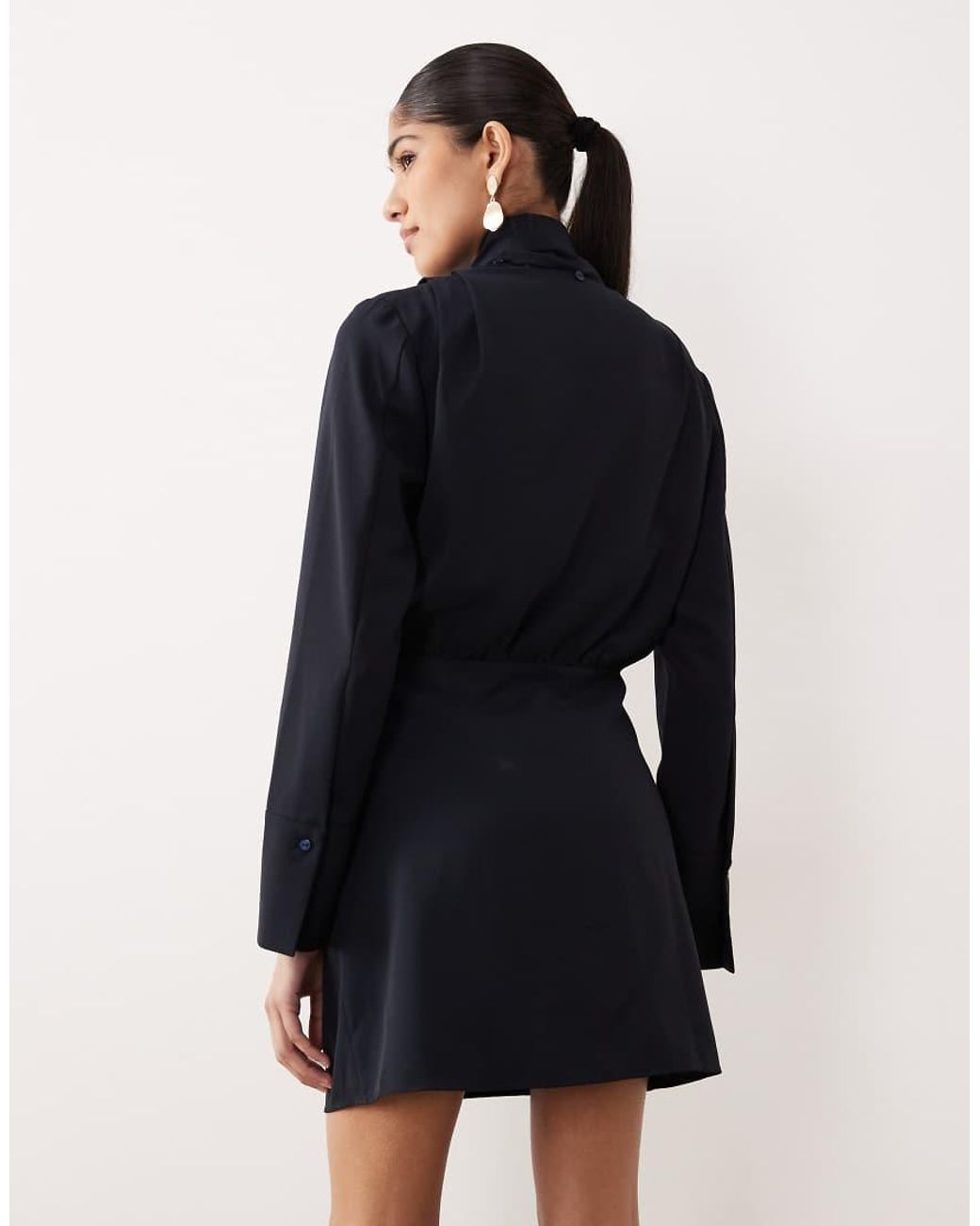 Mango Black Tie Neck Long Sleeve Mini Dress
