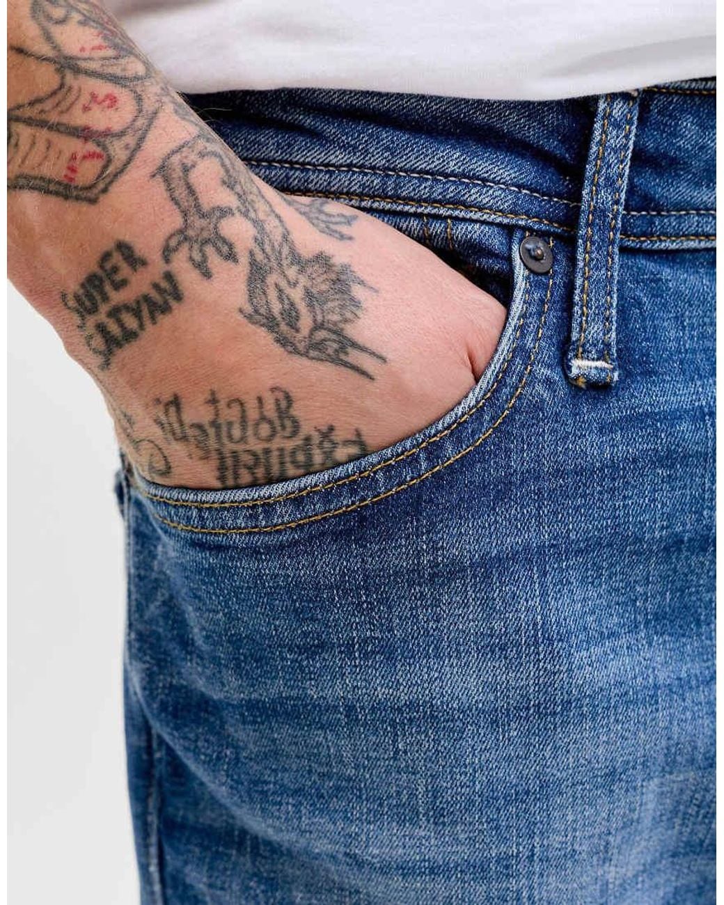 Jack & Jones Blue Clark Stonewashed Mid Waist Jeans for men