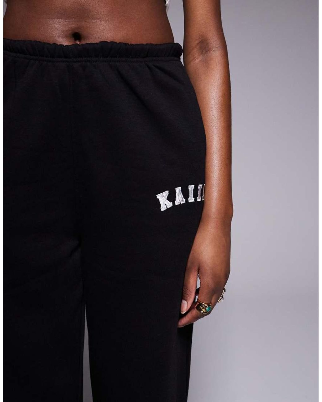 Kaiia Black Tall Cotton Blend Embroidered Logo Cuffed Joggers