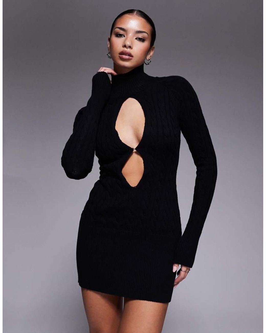 I.AM.GIA Black Cortina Cotton Rich Cable Knit Keyhole Clasp Detail Mini Dress