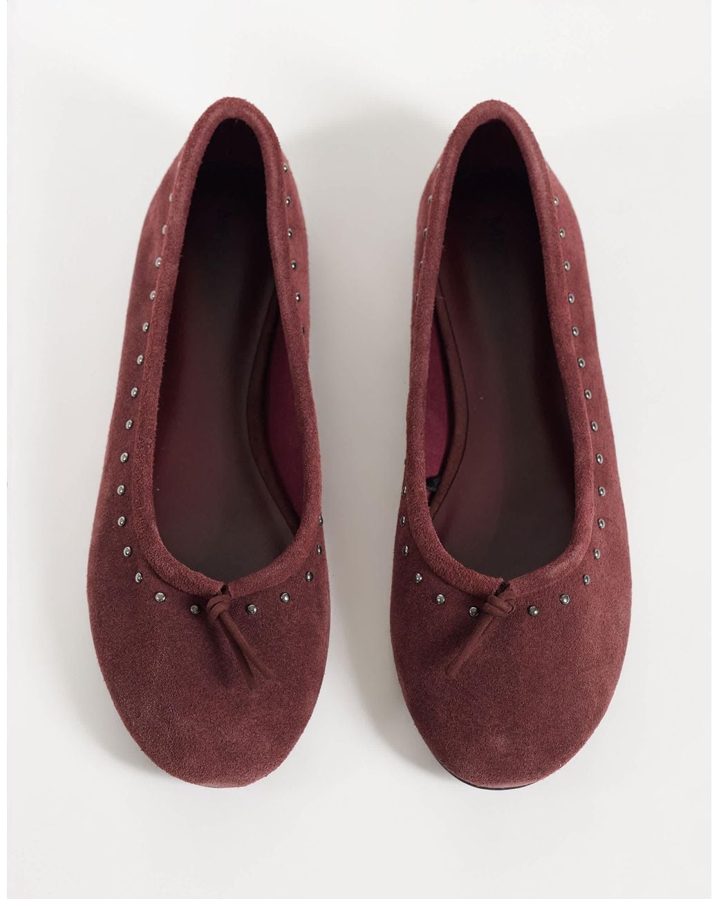 Mango Purple 100% Leather Studded Ballet Flat