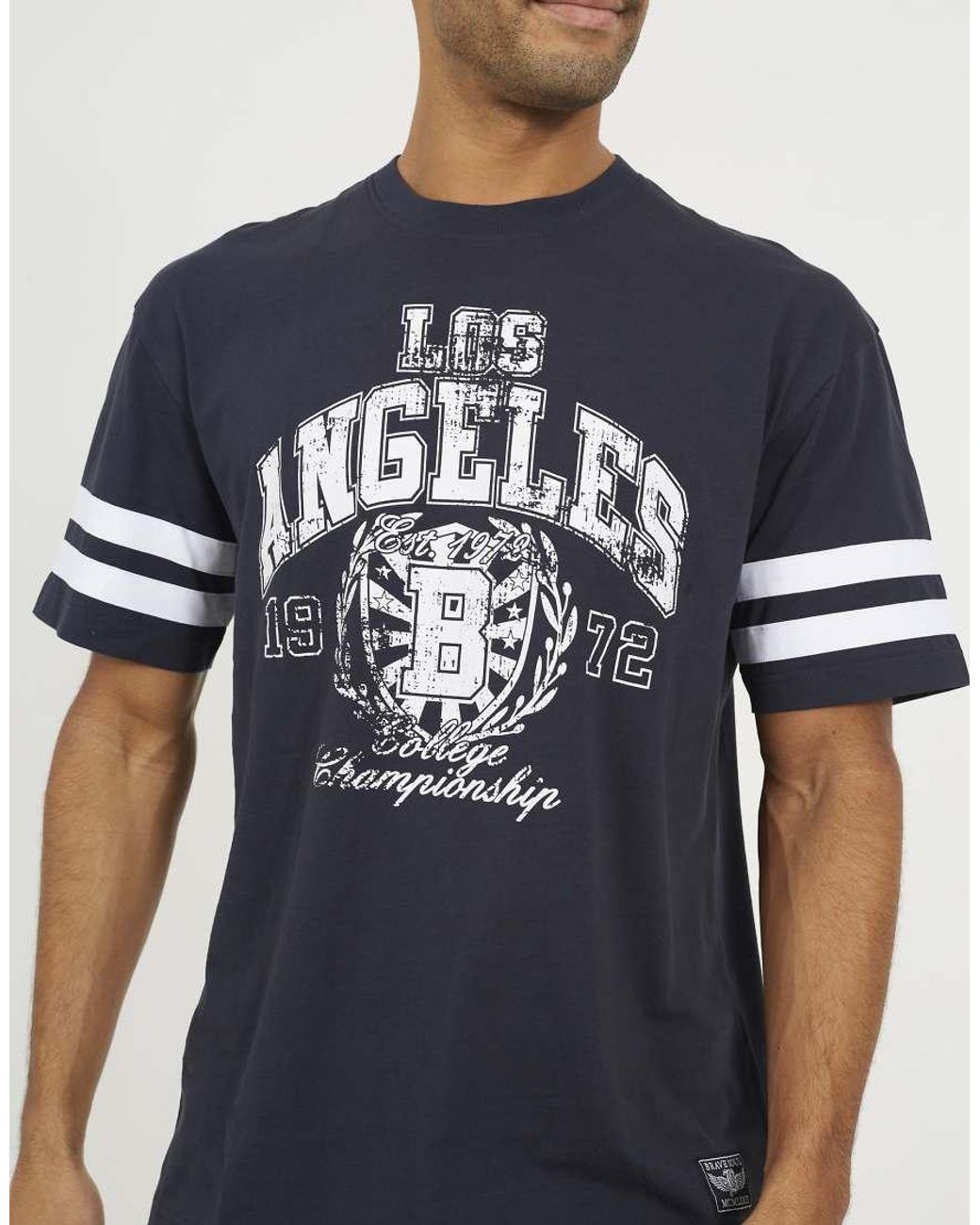 Brave Soul Blue Cotton Jersey Graphic T-Shirt for men