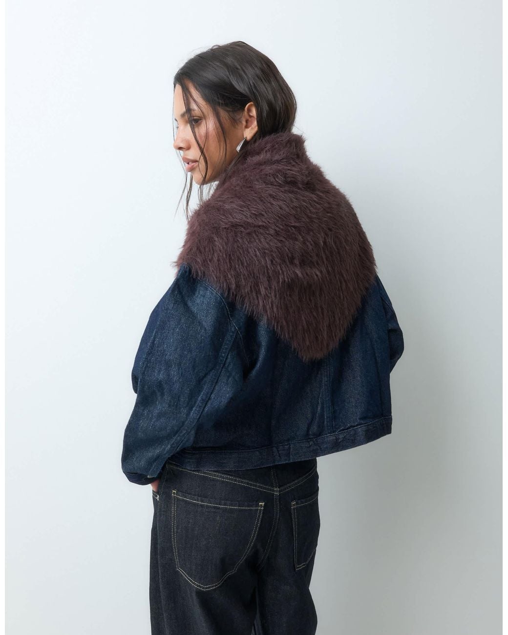 Object Blue Fluffy Knit Triangle Scarf