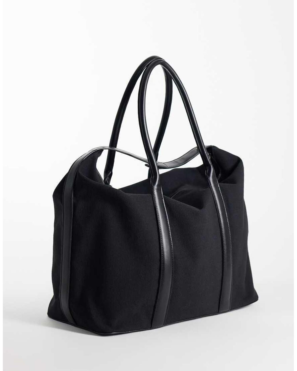 ASOS Black Canvas Fabric Holdall Bag With Faux Leather Straps for men