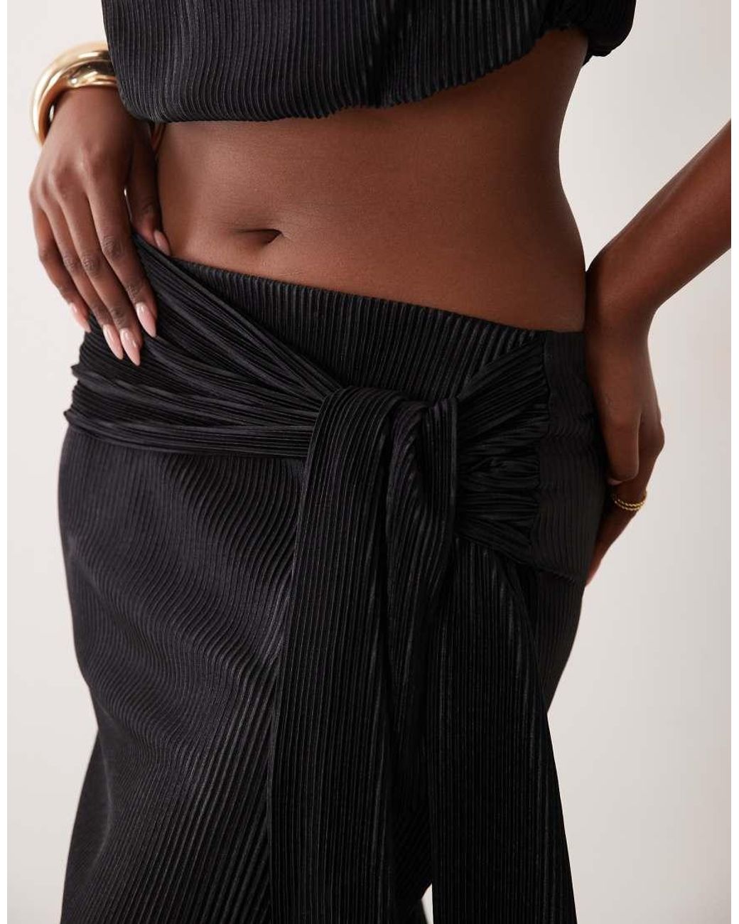 ASOS Black Co-Ord Plisse Maxi Skirt With Knot Belt Detail