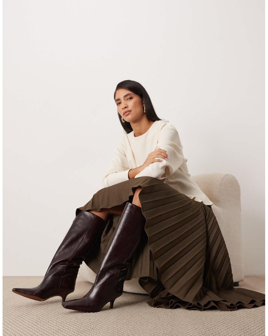 ARRANGE Rowe Premium Leather Heeled Knee Boots in Brown | Lyst