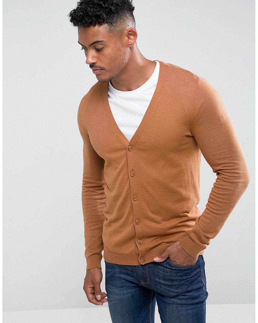 ASOS Muscle Fit Cardigan In Tan in Brown for Men | Lyst