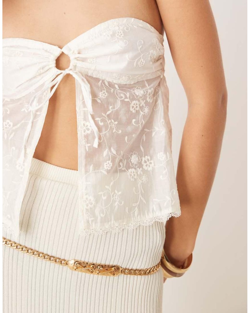 Motel White Gretali Flocked Floral Bandeau Top