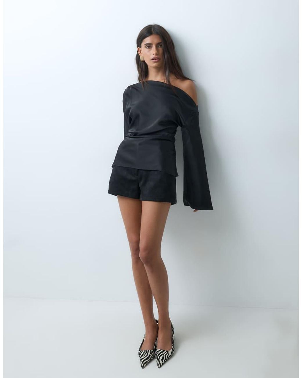 Gina Tricot Black Draped Satin Blouse