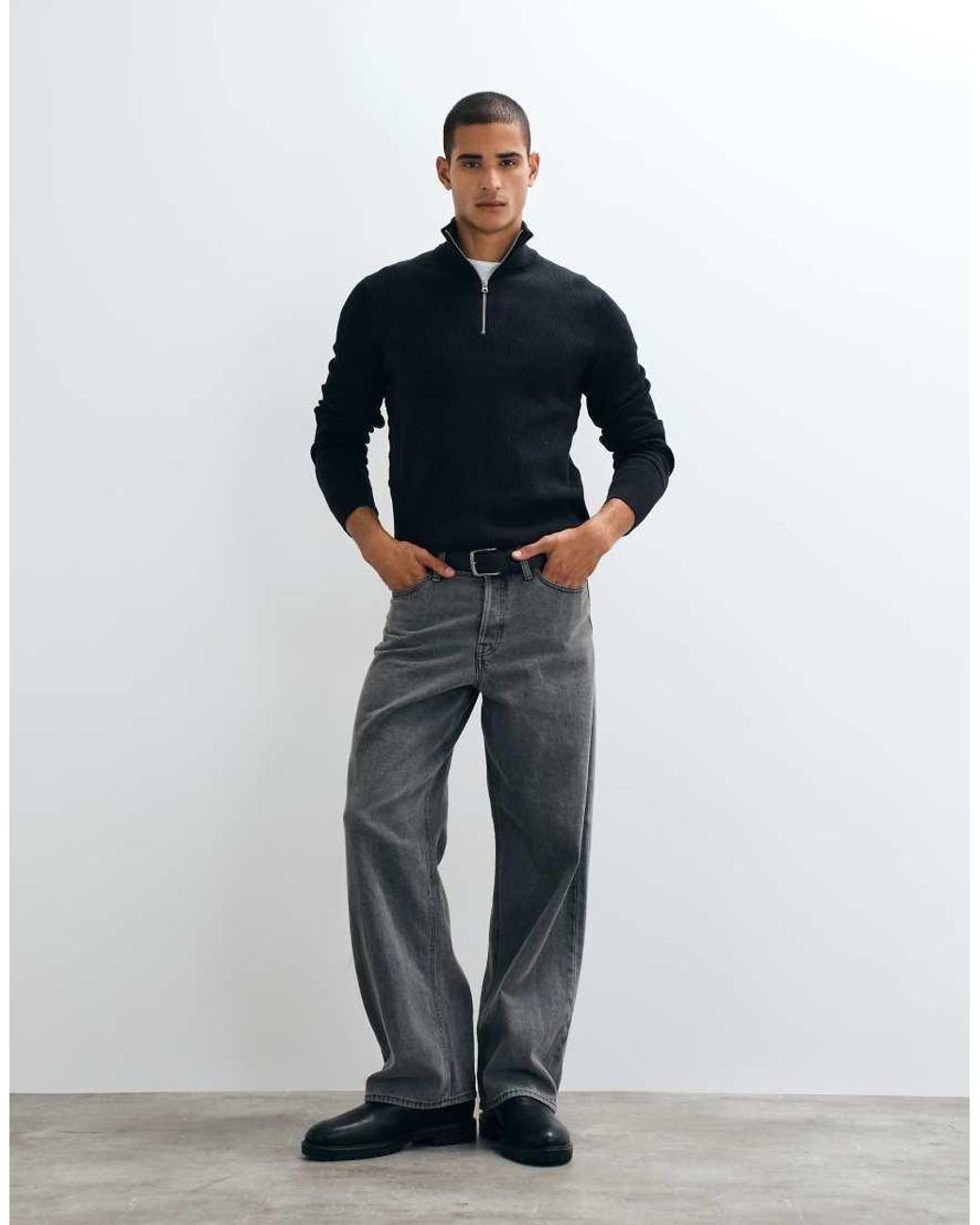 Only & Sons Black Ribbed Half Zip Jumper for men