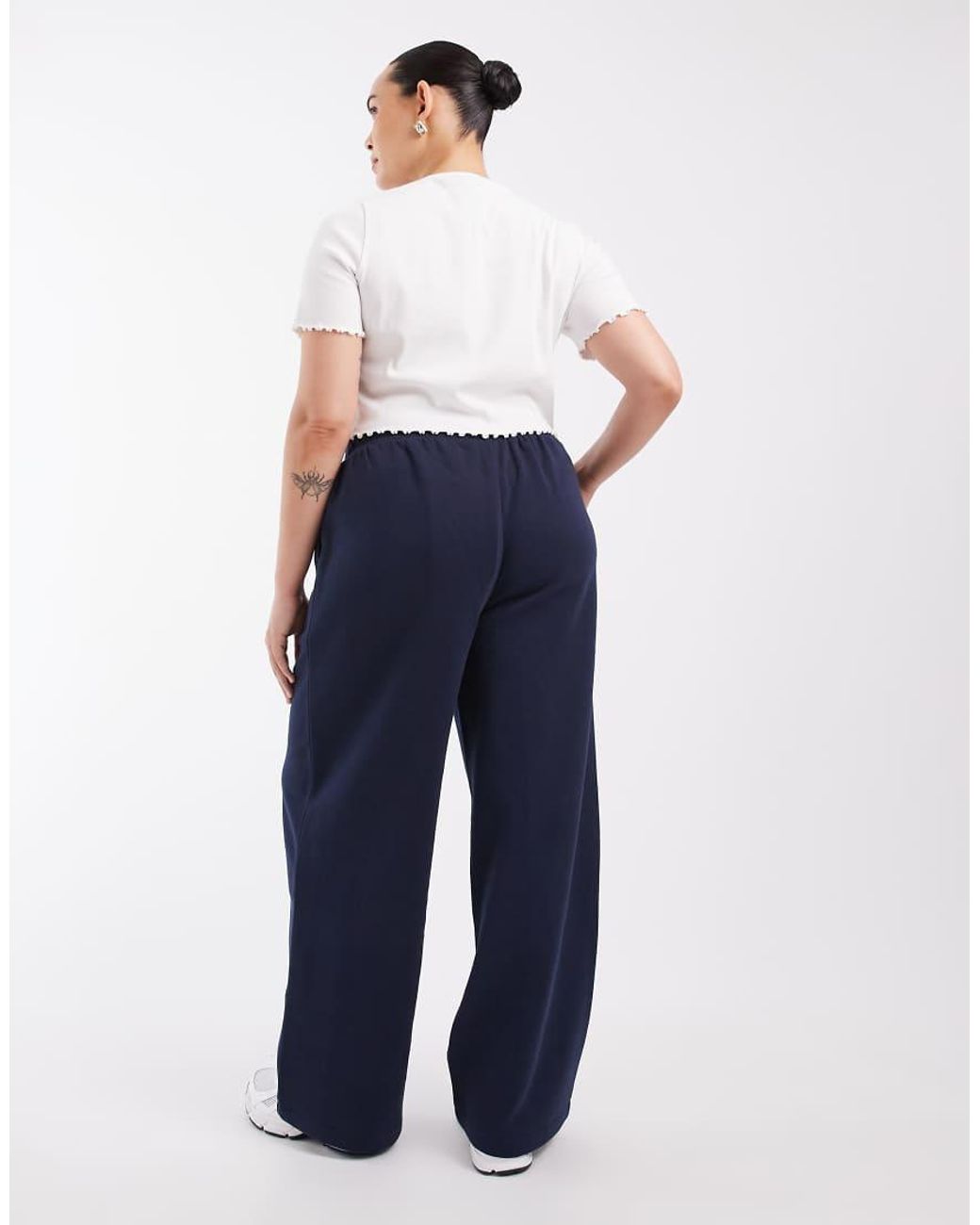 ASOS Blue Asos Design Curve Wide Leg Brushback Sweatpants