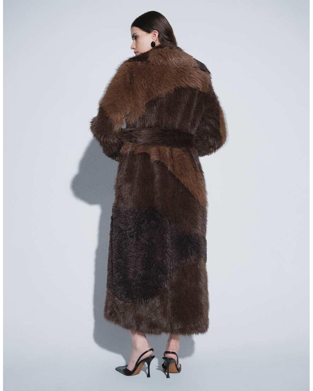 House Of Sunny Brown Faux Fur Longline Coat