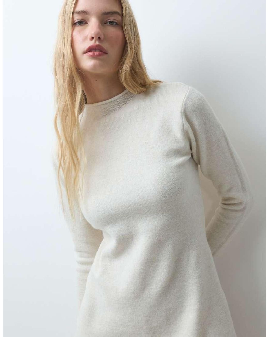Pieces White Long Sleeve Knitted Mini Dress