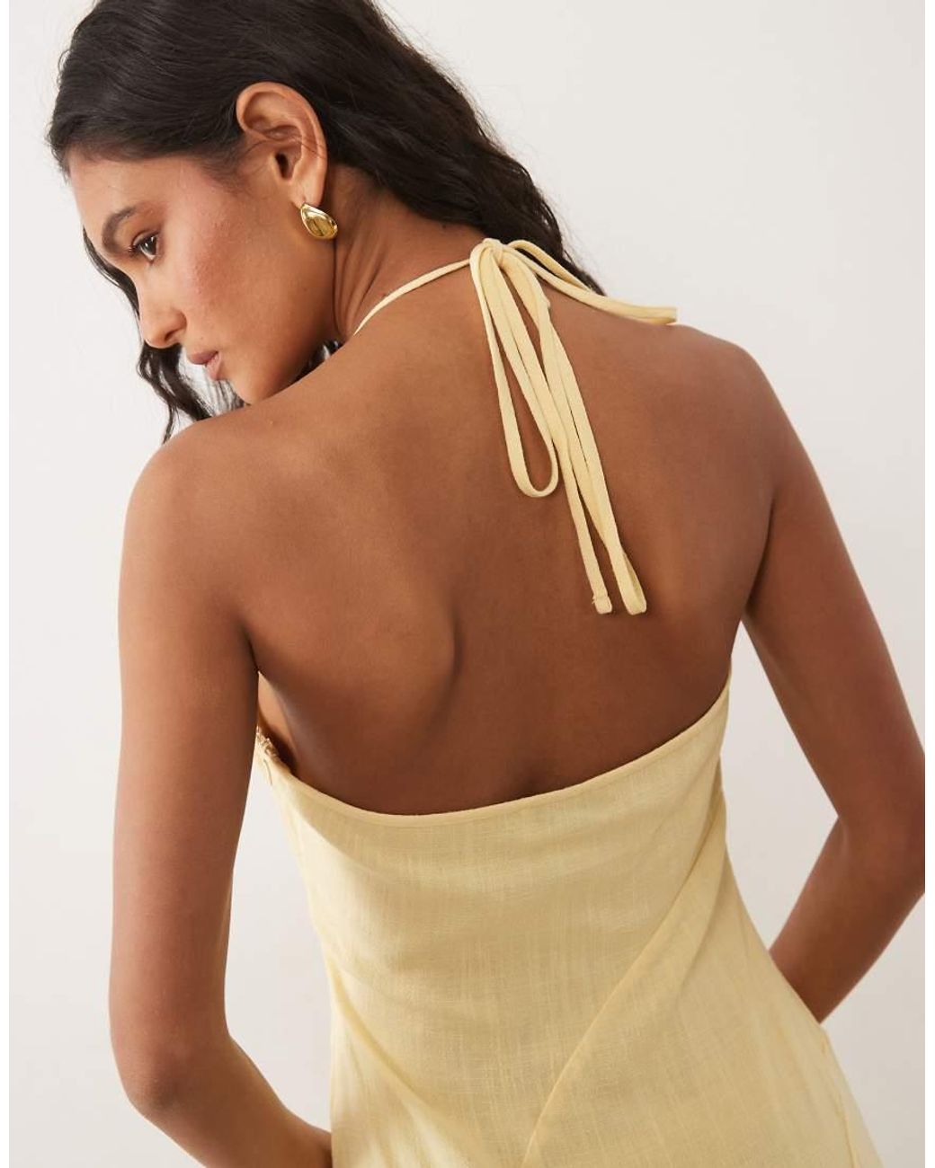 ASOS Natural Linen Blend Halter Seam Detail Midi Dress