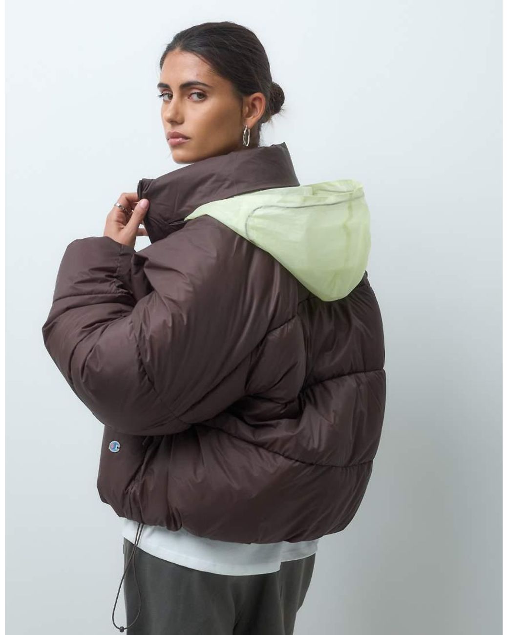 Champion Brown Future Memories Womens Hooded Puffer Jacket