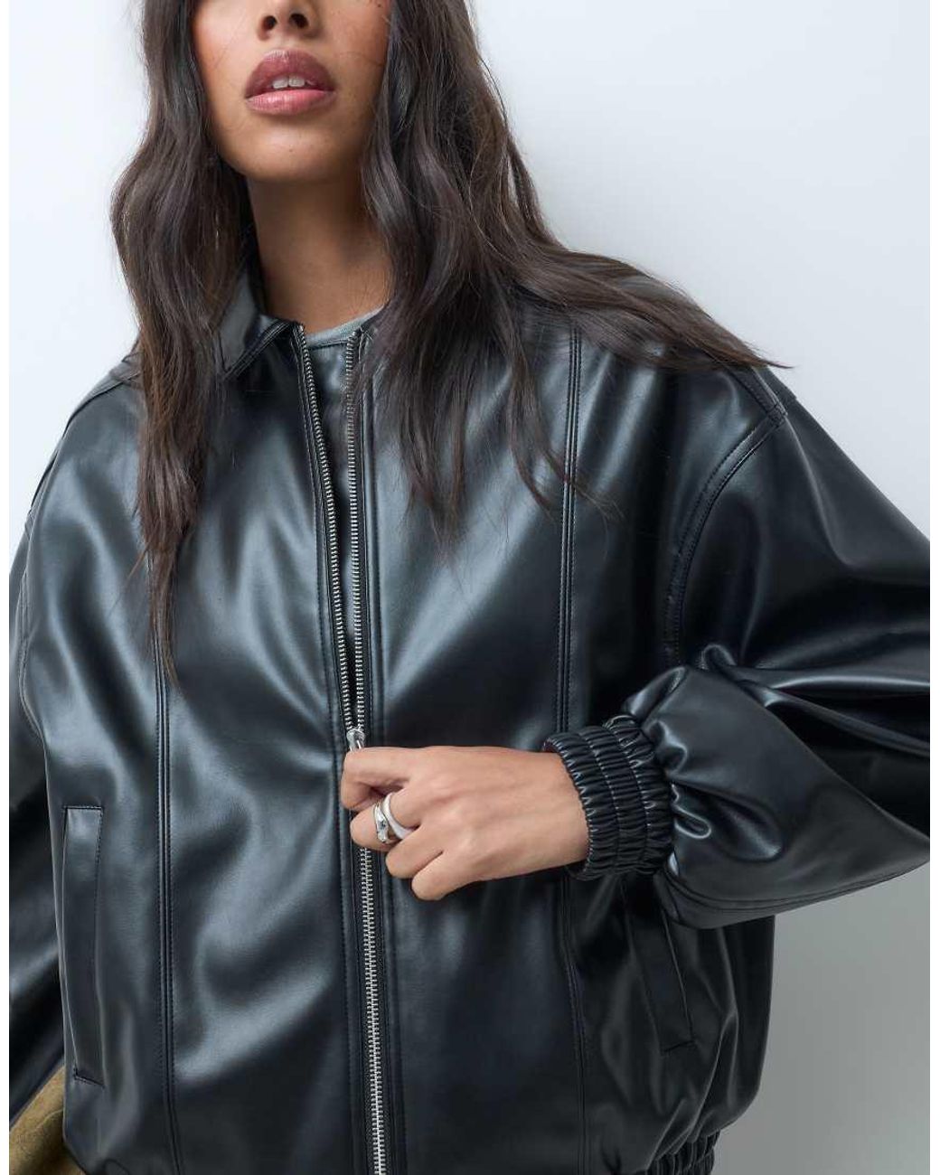 ASOS Blue Oversized Leather Look Bomber Jacket