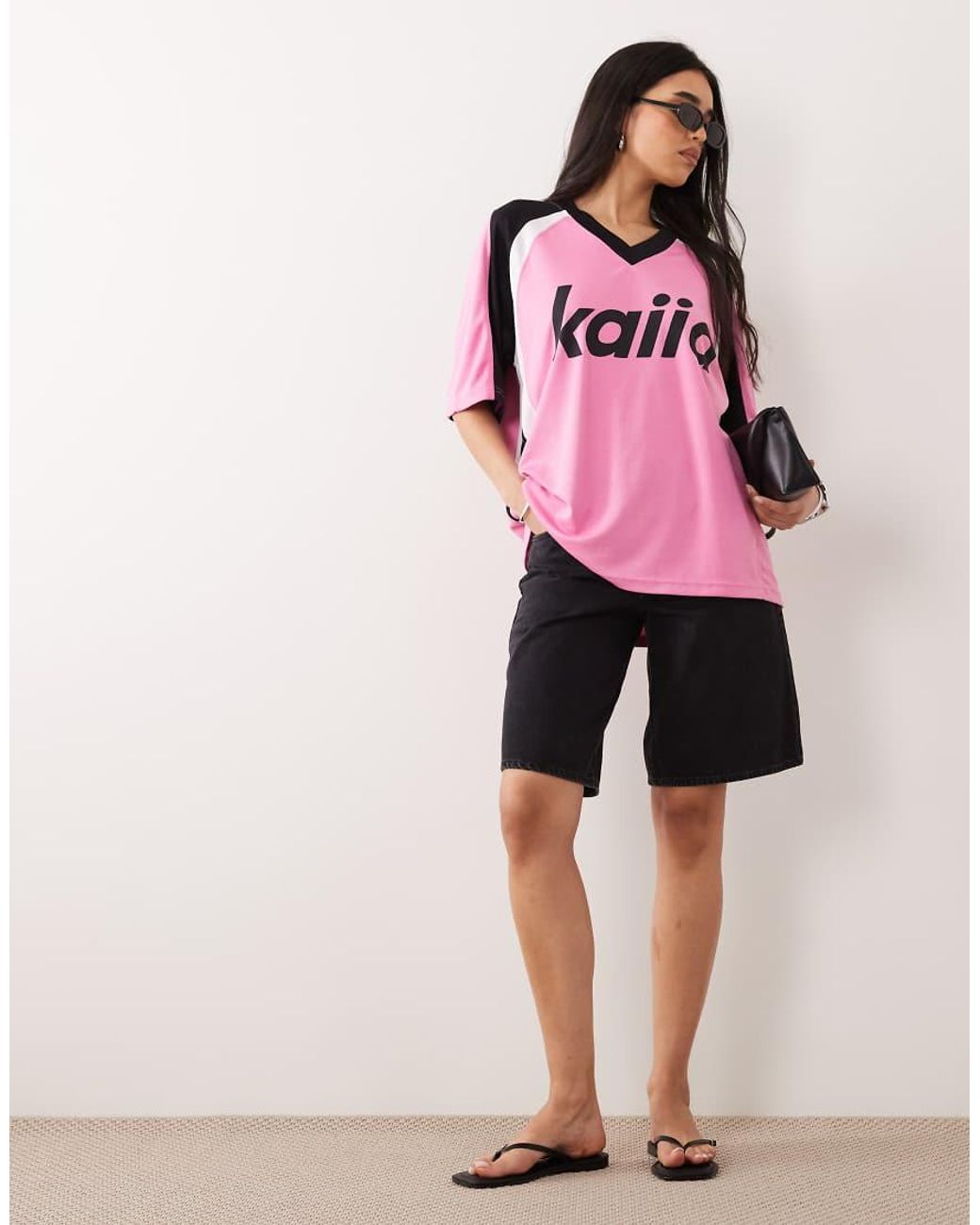 Kaiia Pink Exclusive Oversized V-neck Soccer Jersey