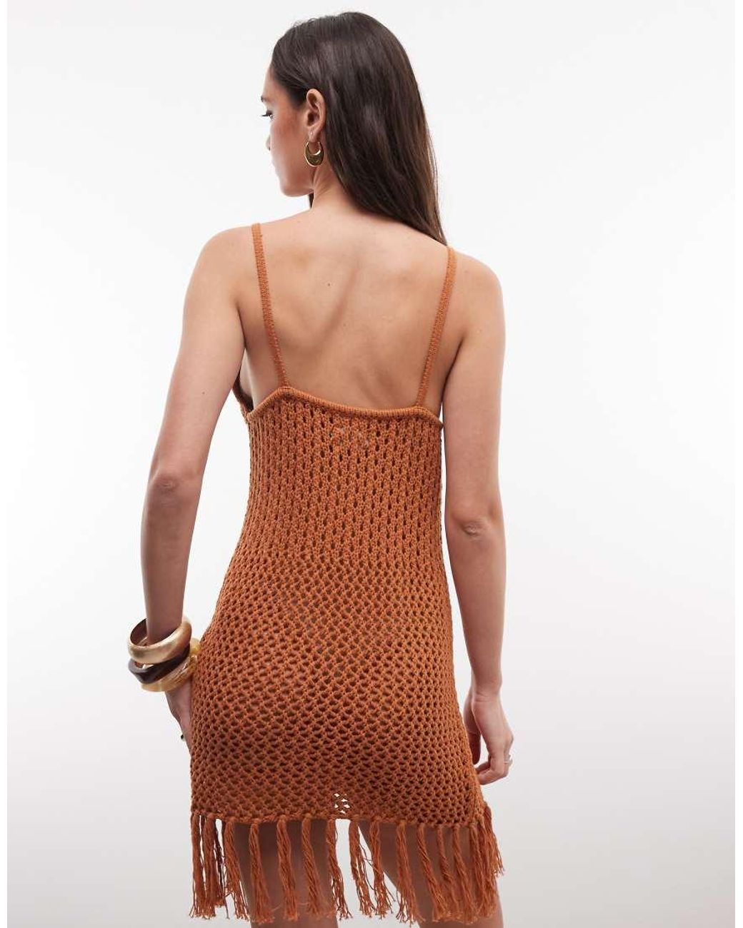 ASOS Brown Premium Hand Crochet Fringe Midi Dress