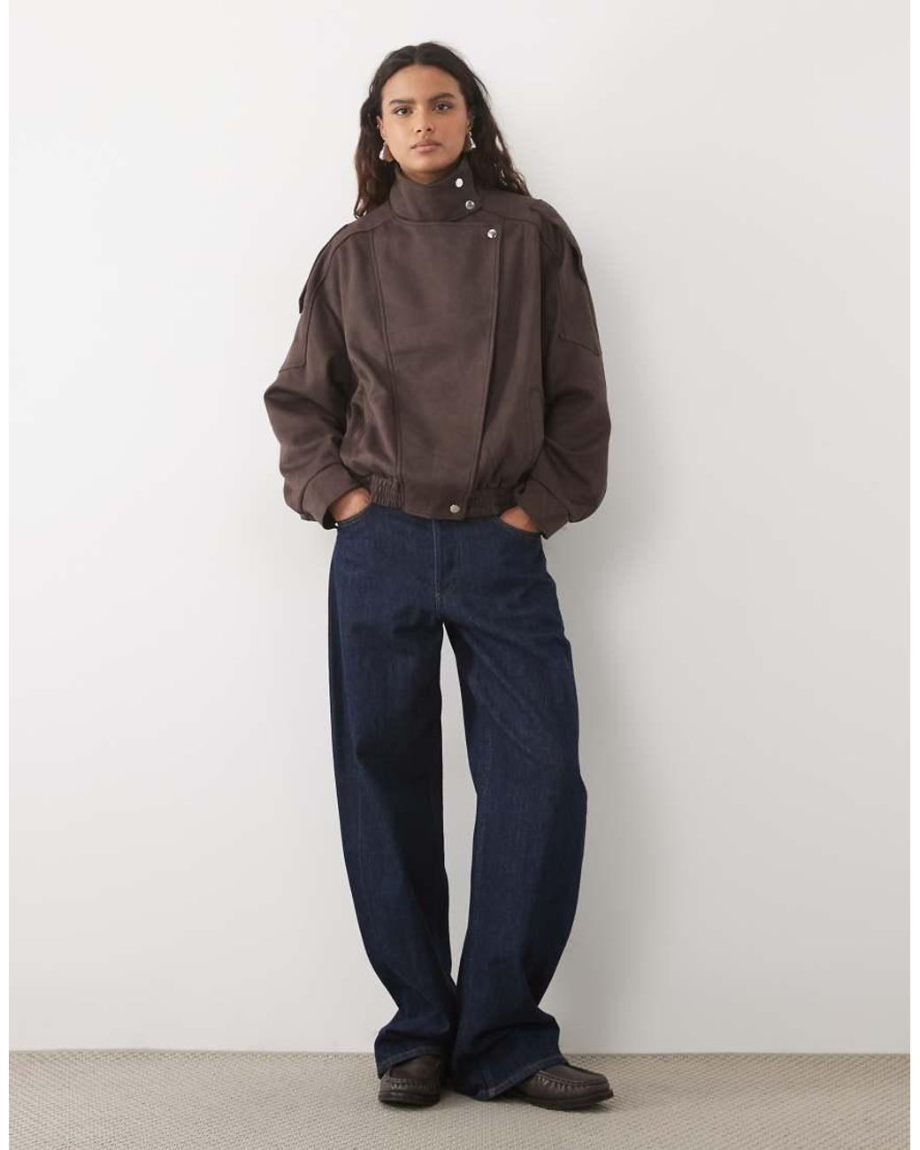 New Look Brown Faux Suede Funnel Neck Bomber Jacket