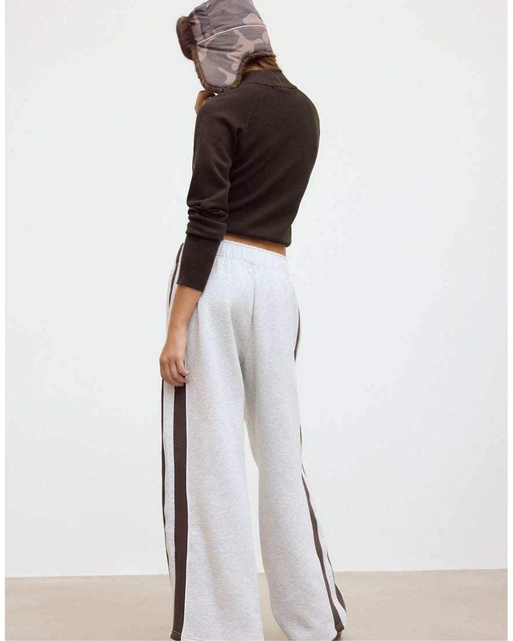 Stradivarius White Plush joggers With Side Stripe