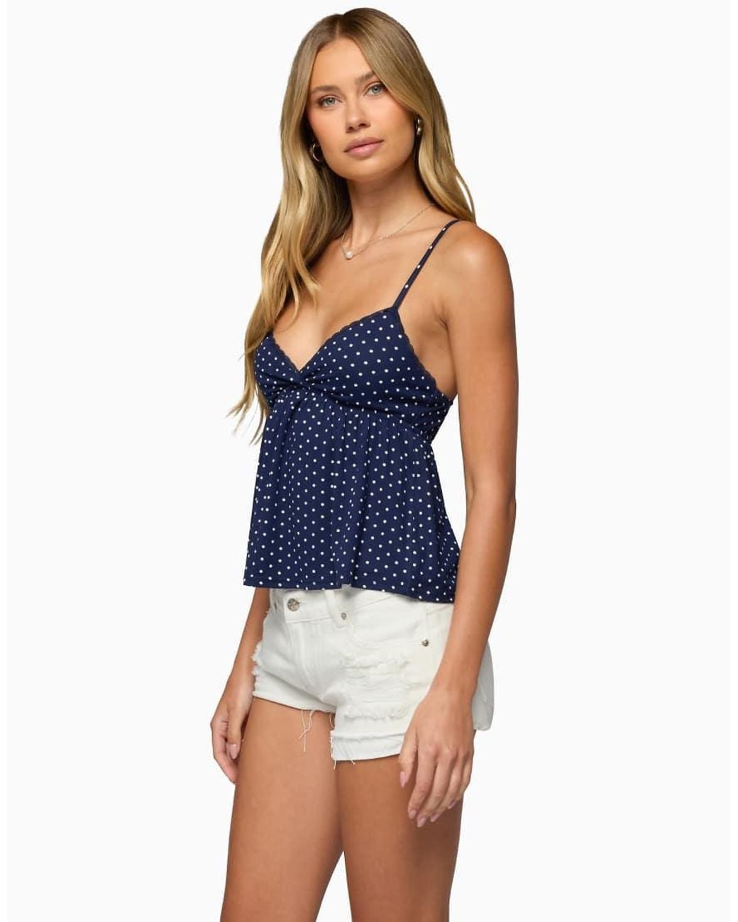 Edikted Blue Belen Polka Dot Lacey Babydoll Top