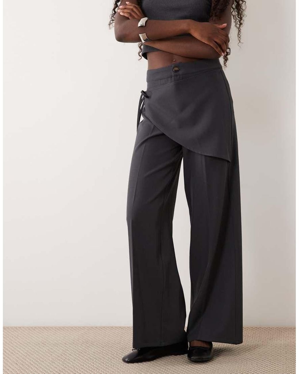 The Frolic Black Wrap Front Tie Straight Leg Trouser