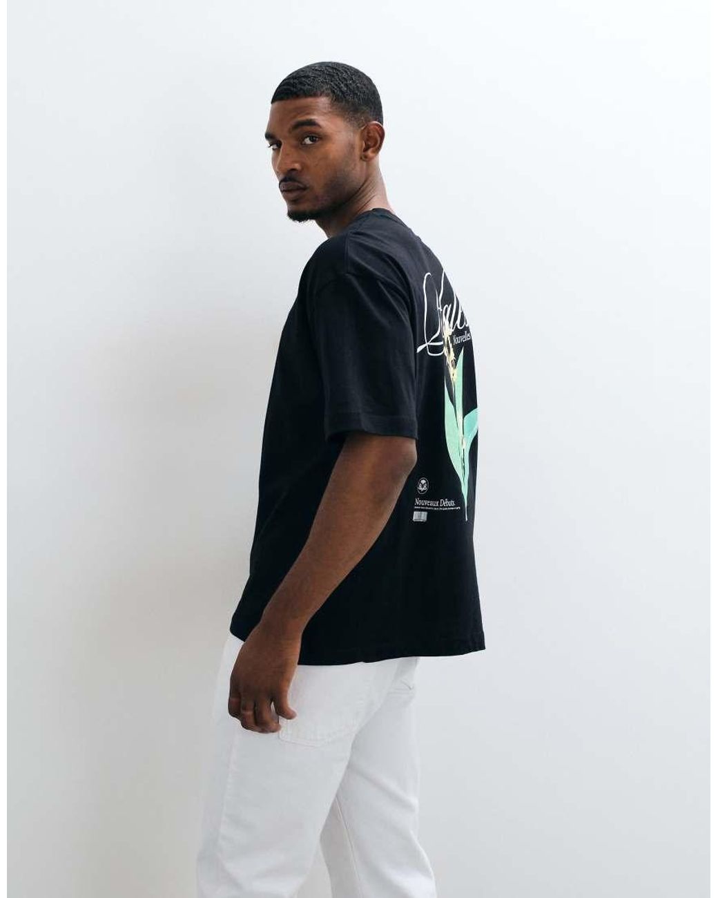 ASOS Black Oversized T-shirt With Embroidered Floral Graphic for men