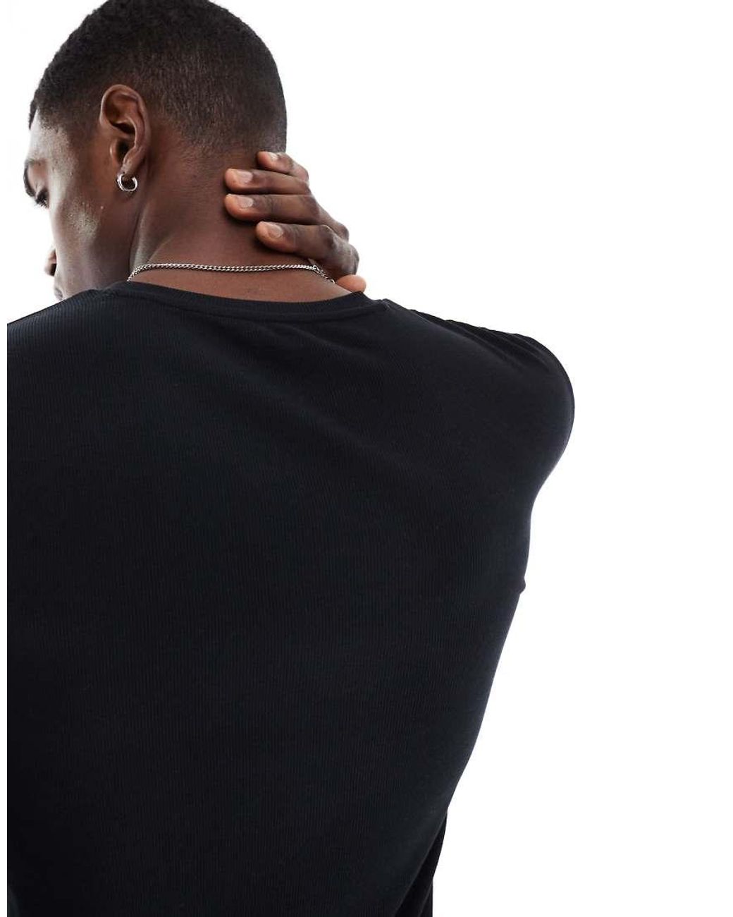 ASOS Black Essentials Muscle Fit Long Sleeve T-shirt for men