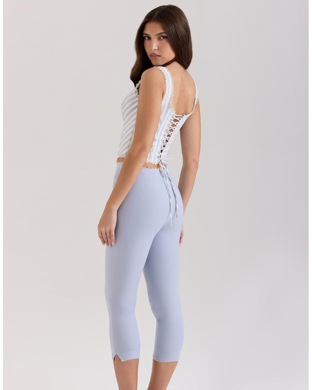 House Of Cb Blue Carella Twill Fitted Capri Trousers