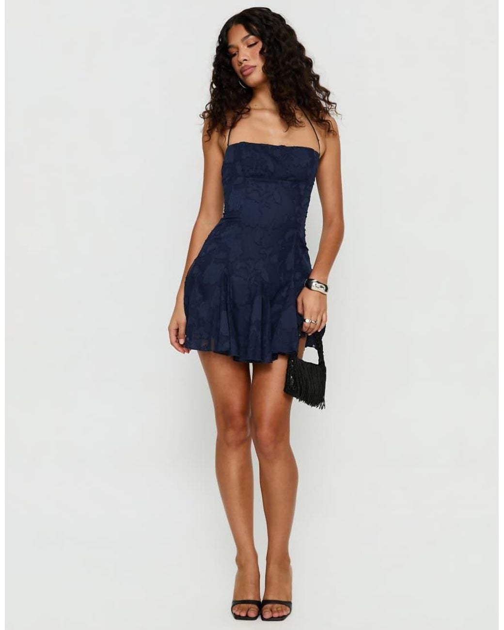 Princess Polly Blue Delamere Floral Burnout Thin Strap Halter Neck Pleat Detail Mini Dress