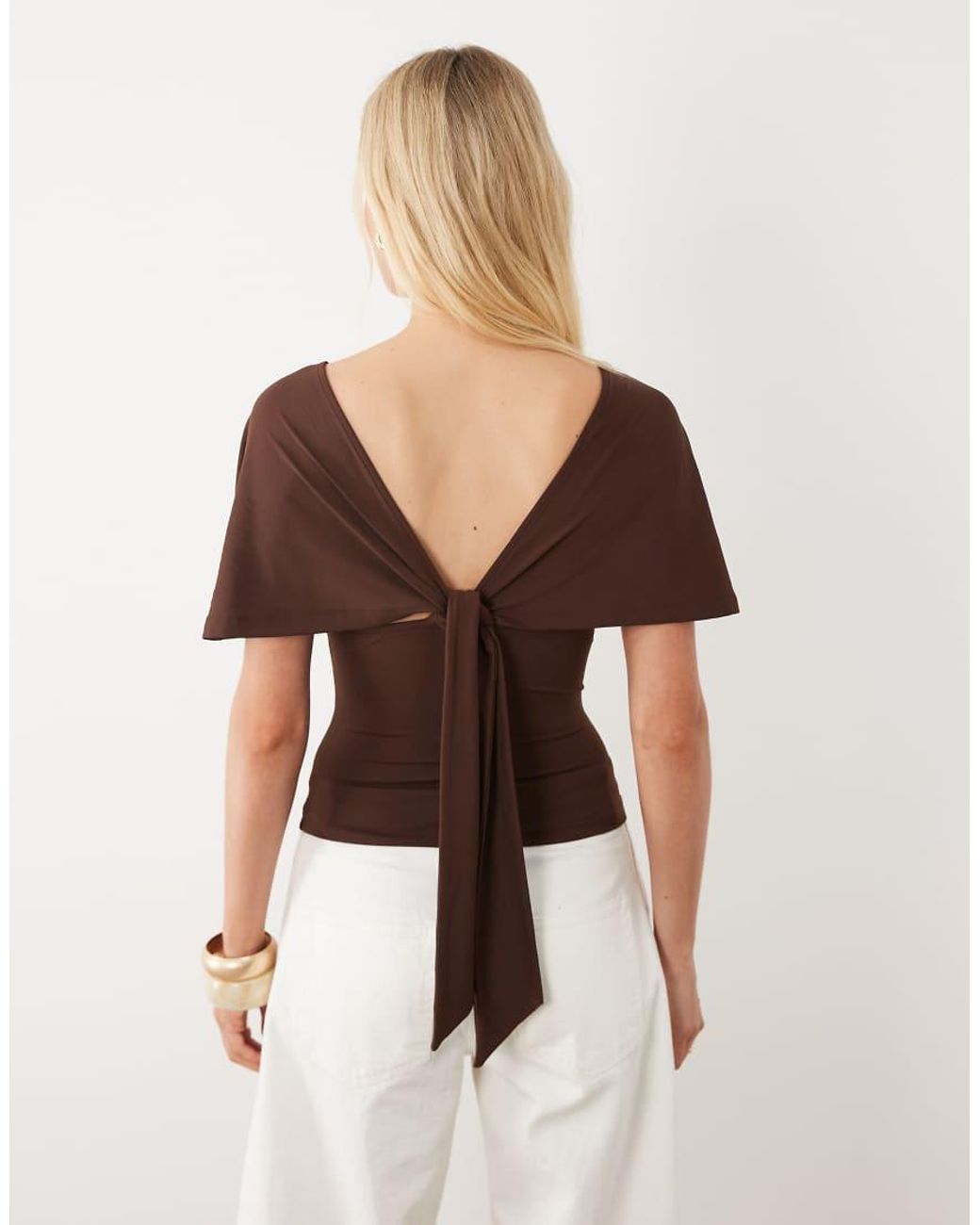 ASOS Natural Polyamide Plunge Sleeveless Tie Back Cinch Top
