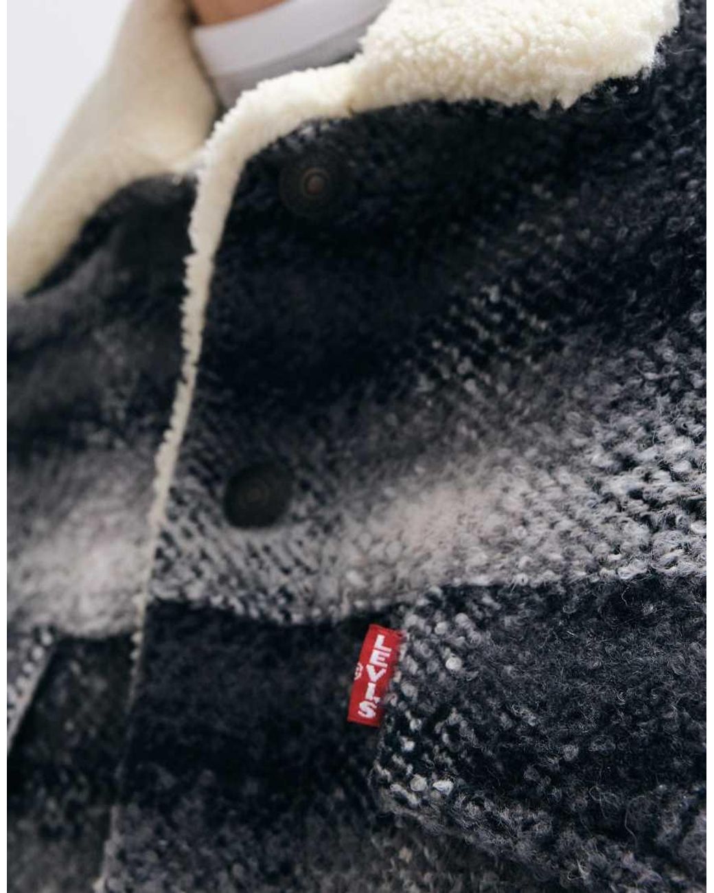 Levi's Gray Sherpa Lined Check Trucker Jacket for men
