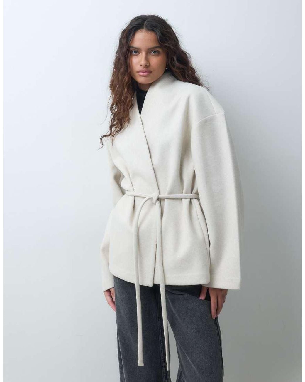 Aware White Wrap Front Tie Detail Short Jacket