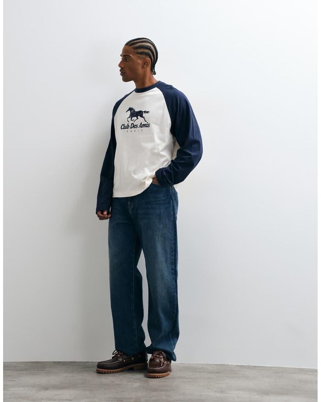 ASOS Blue Boxy Oversized Raglan Long Sleeve Top With Club Graphic Print for men