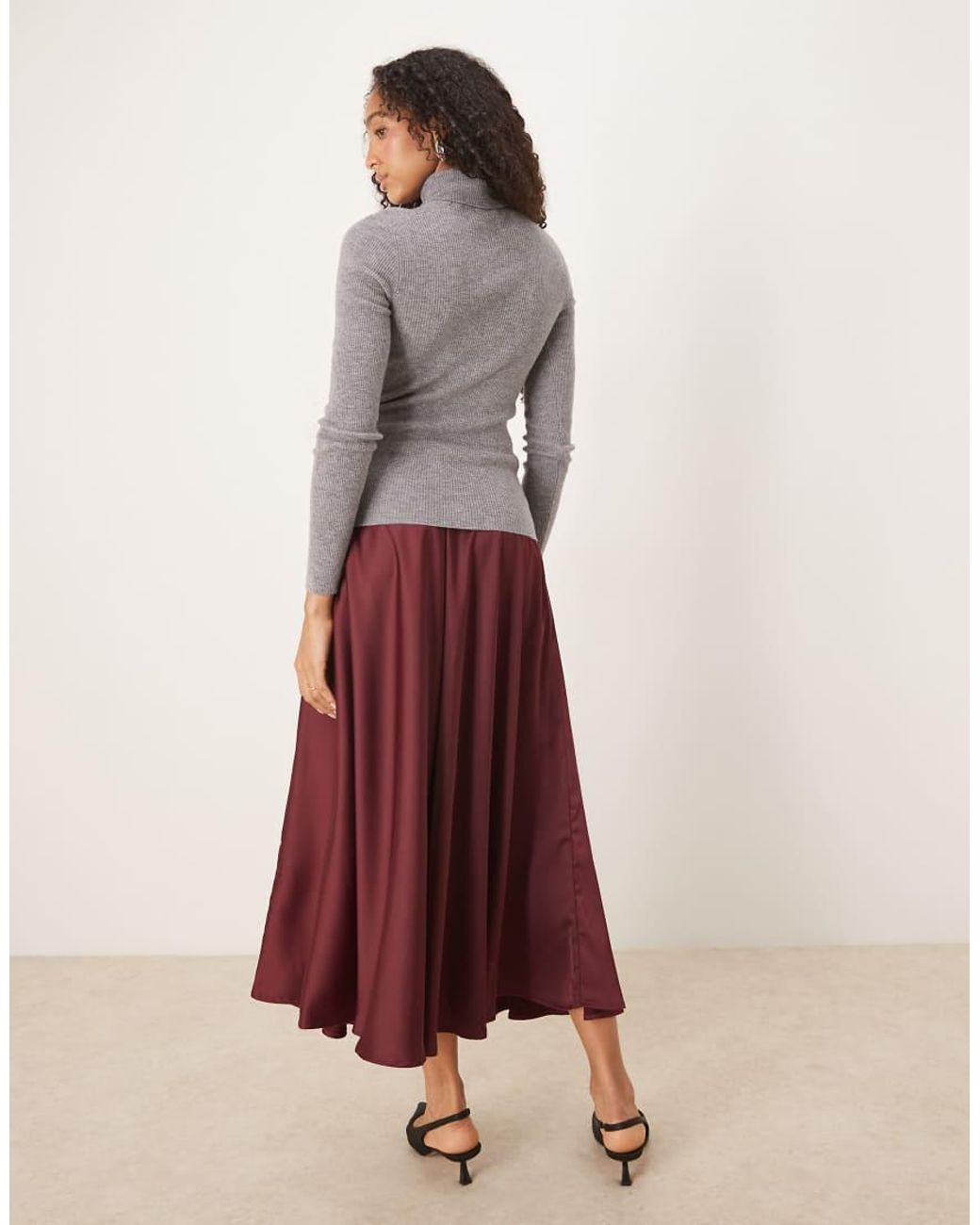Y.A.S Red Volume Satin Circle Midi Skirt