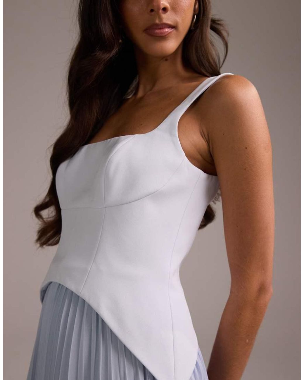 ASOS Brown Bridesmaids Hybrid Maxi Dress With Pleated Full Skirt