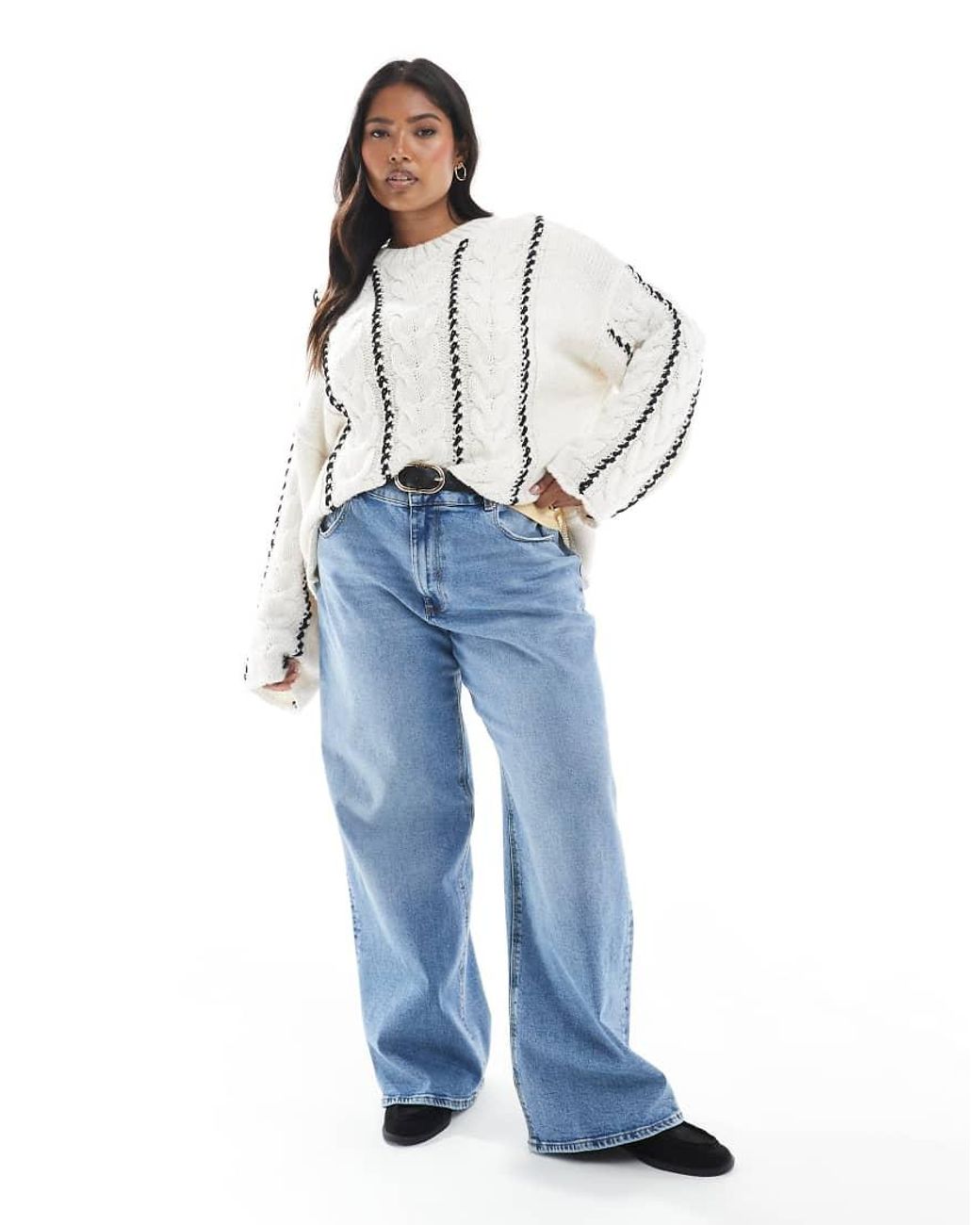 ONLY White Contrast Stitch Jumper