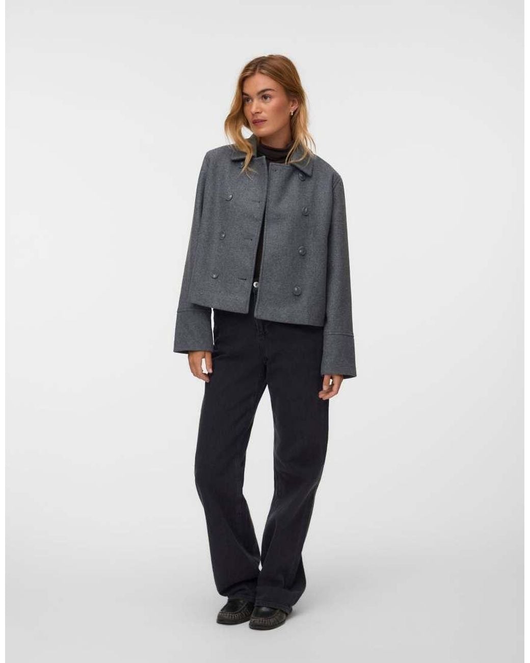 Vero Moda Blue Siri Spread Collar Double Breasted Short Jacket